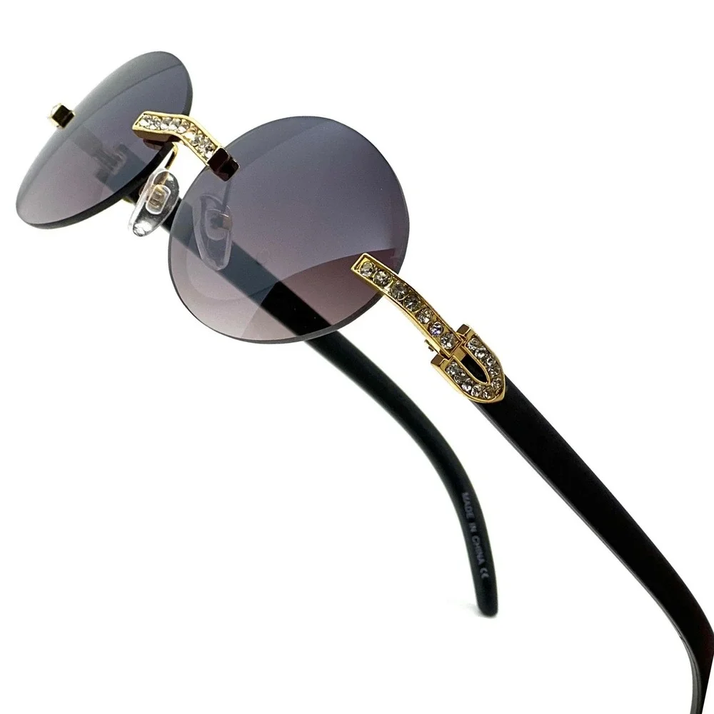 Rimless Sunglasses Round Lens Gold Accent Fashion Shades Men Outfit Gafas Lentes